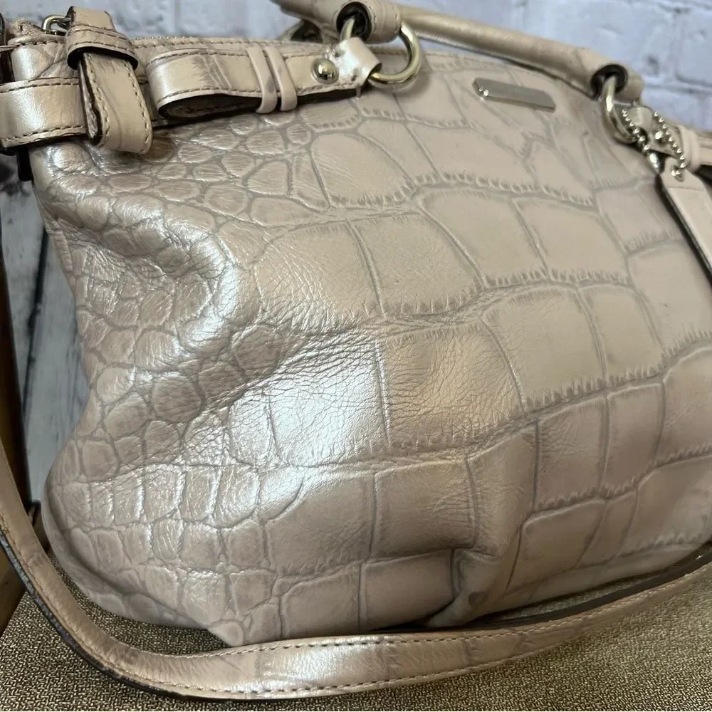 Coach sand taupe croc embossed leather satchel crossbody bag capsule chic
